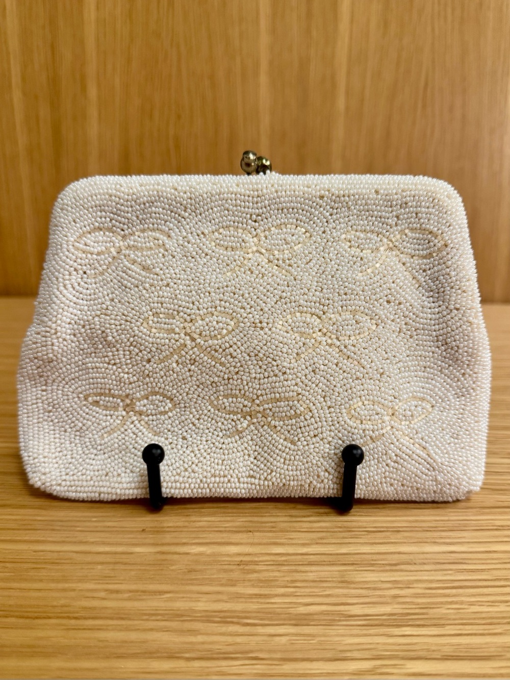Vintage Beaded Evening Bag - Bow Motif Clutch - Styled by Simon, Made in Japan
